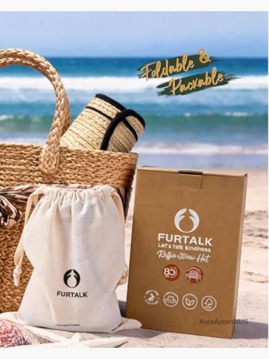 Wide Brim Raffia Straw Ponytail Sun Hat UPF 80+ Packable Beach Visor main image 4